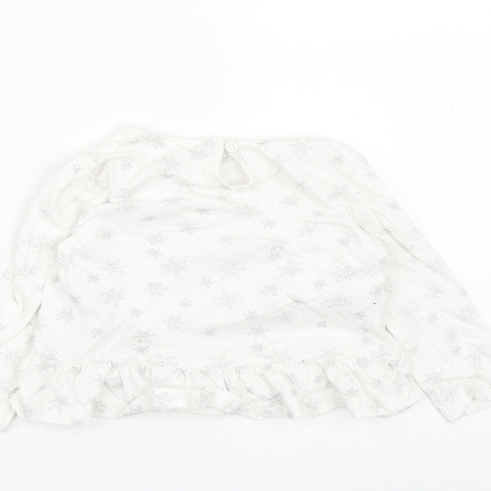 So cute Girls White  Cotton Basic Casual Size 3-6 Months Round Neck Button - Christmas Snow Man