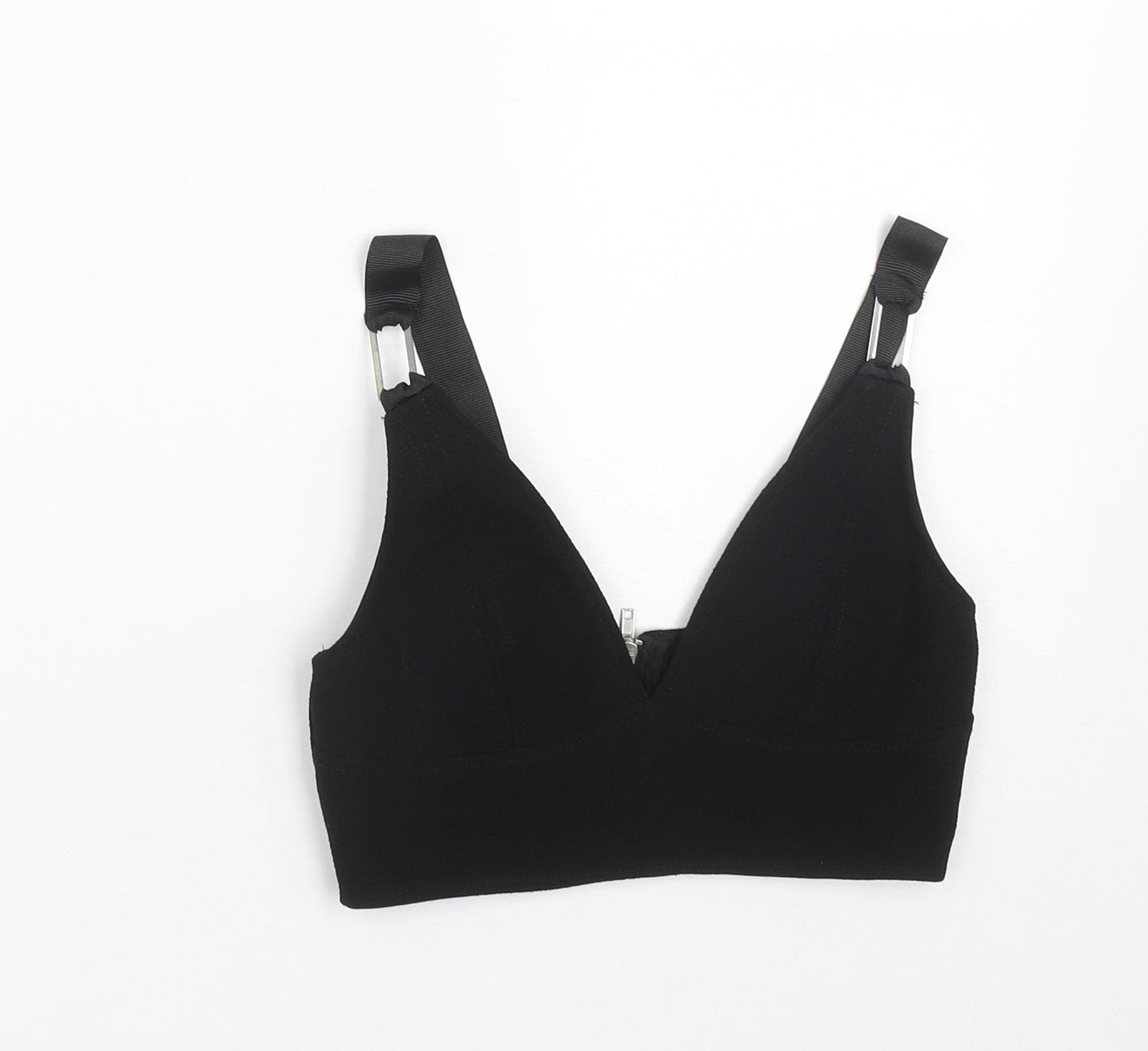 Topshop Womens Black  Polyester Cropped Tank Size 4 V-Neck