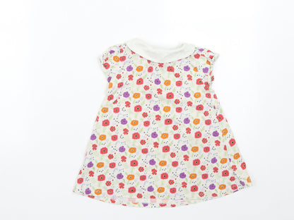 Uniqlo Girls White Floral Cotton Pinafore/Dungaree Dress  Size 12-18 Months  Collared Snap