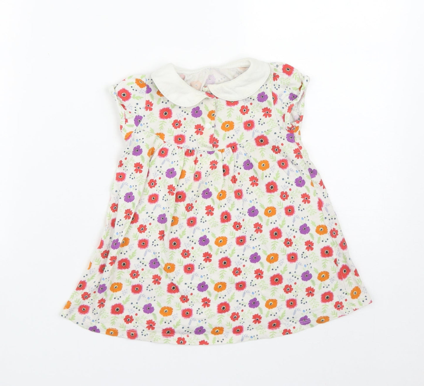 Uniqlo Girls White Floral Cotton Pinafore/Dungaree Dress  Size 12-18 Months  Collared Snap