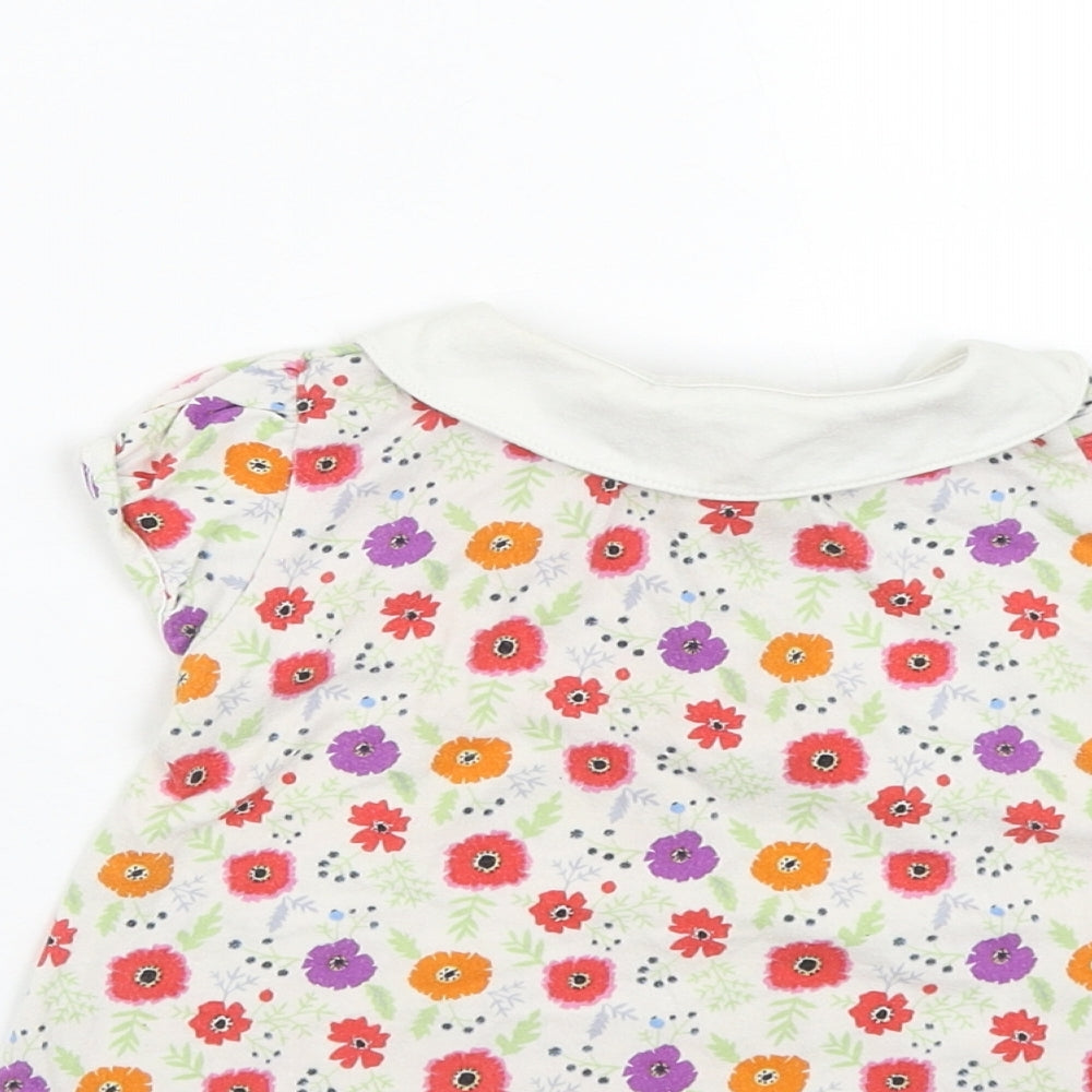 Uniqlo Girls White Floral Cotton Pinafore/Dungaree Dress  Size 12-18 Months  Collared Snap