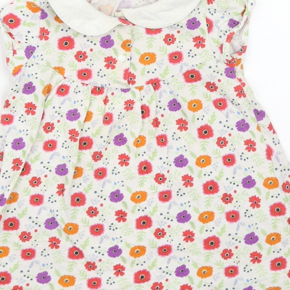 Uniqlo Girls White Floral Cotton Pinafore/Dungaree Dress  Size 12-18 Months  Collared Snap