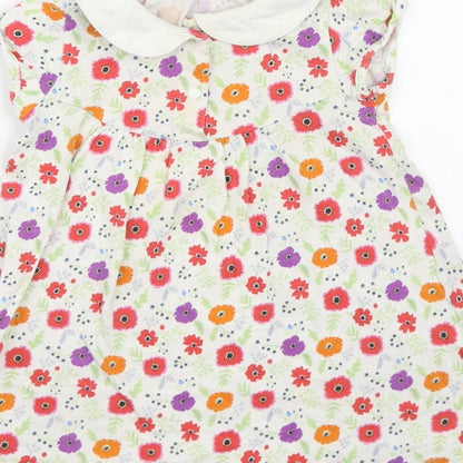 Uniqlo Girls White Floral Cotton Pinafore/Dungaree Dress  Size 12-18 Months  Collared Snap