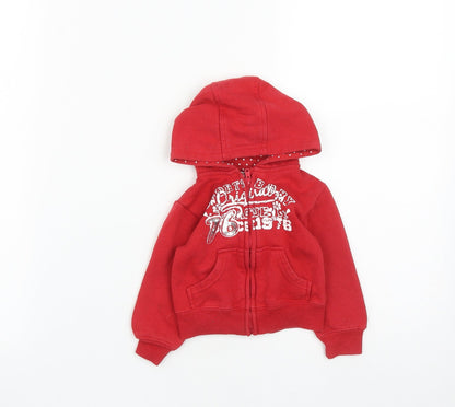 Early Days Girls Red  Cotton Basic Button-Up Size 9-12 Months V-Neck Zip