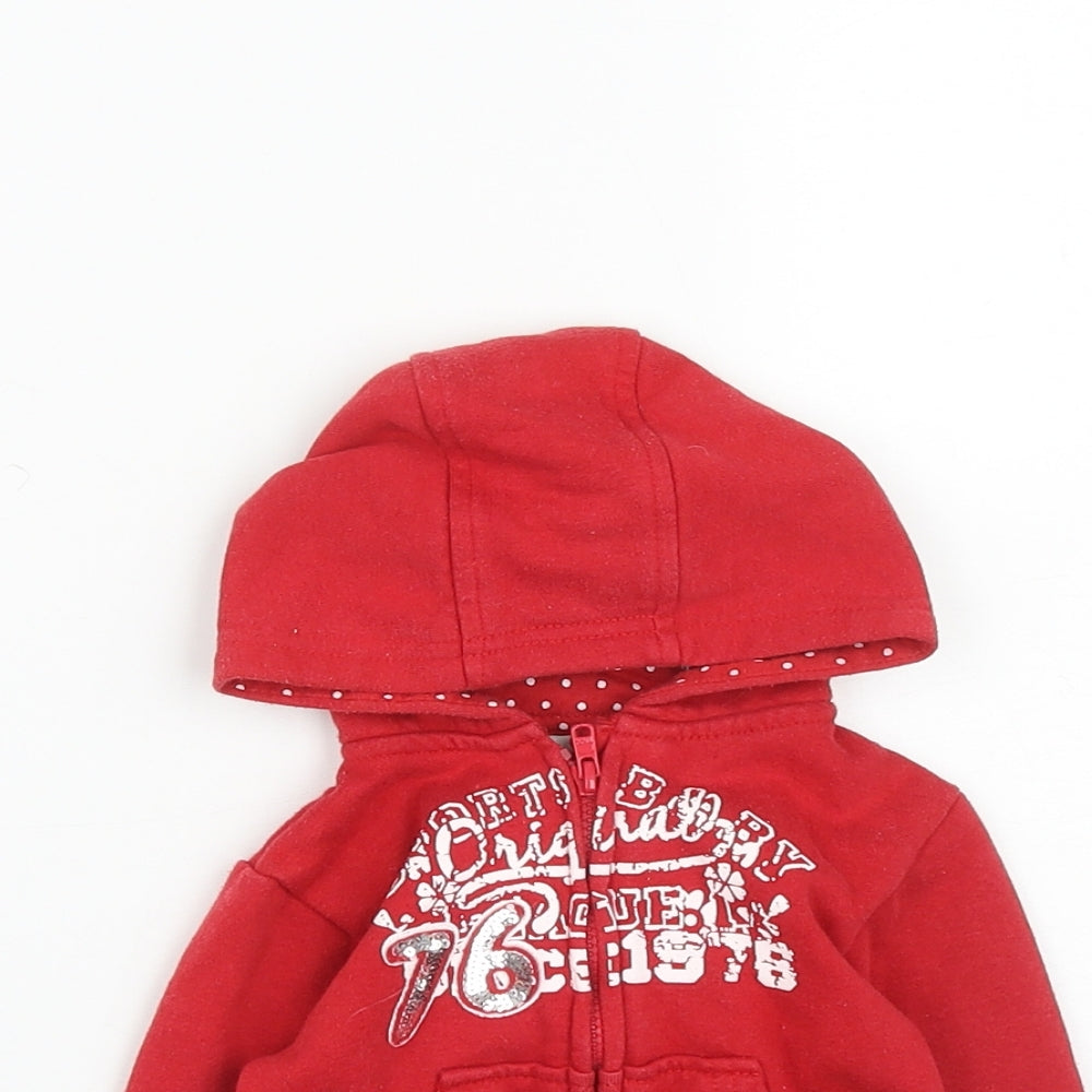 Early Days Girls Red  Cotton Basic Button-Up Size 9-12 Months V-Neck Zip