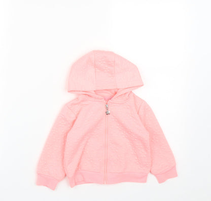 Dunnes Stores Girls Pink  Polyester Full Zip Jumper Size 12-18 Months  Zip - Flower Detail
