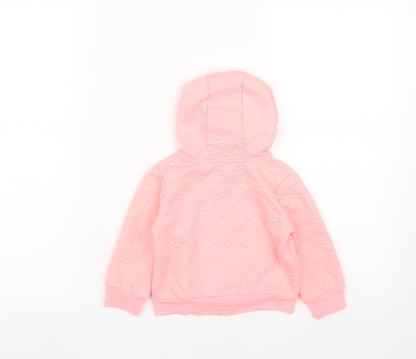 Dunnes Stores Girls Pink  Polyester Full Zip Jumper Size 12-18 Months  Zip - Flower Detail
