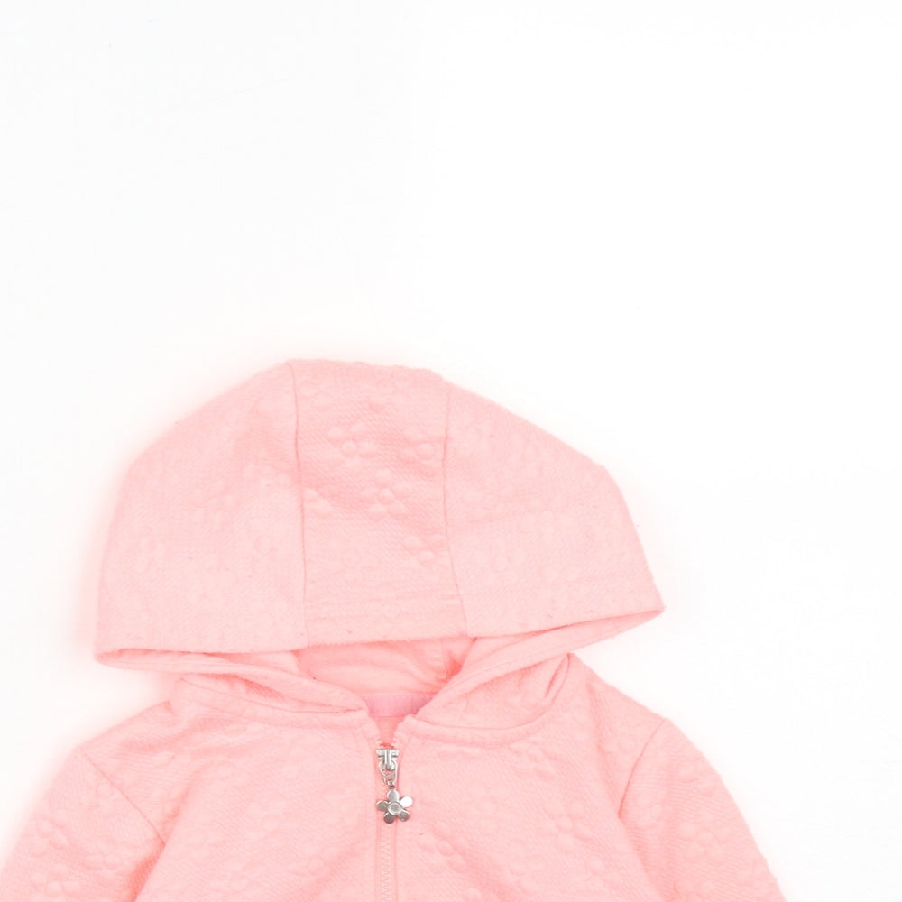 Dunnes Stores Girls Pink  Polyester Full Zip Jumper Size 12-18 Months  Zip - Flower Detail