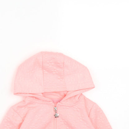 Dunnes Stores Girls Pink  Polyester Full Zip Jumper Size 12-18 Months  Zip - Flower Detail