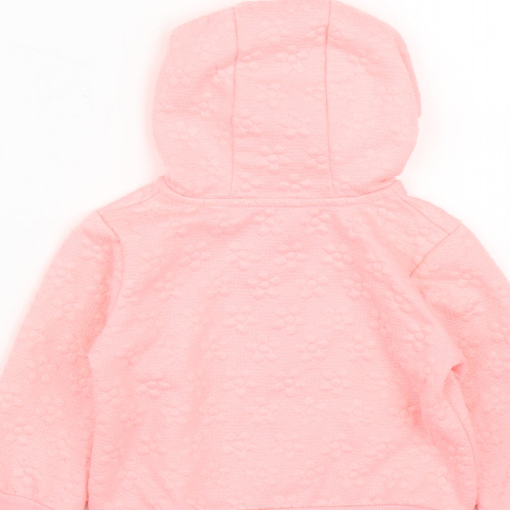 Dunnes Stores Girls Pink  Polyester Full Zip Jumper Size 12-18 Months  Zip - Flower Detail