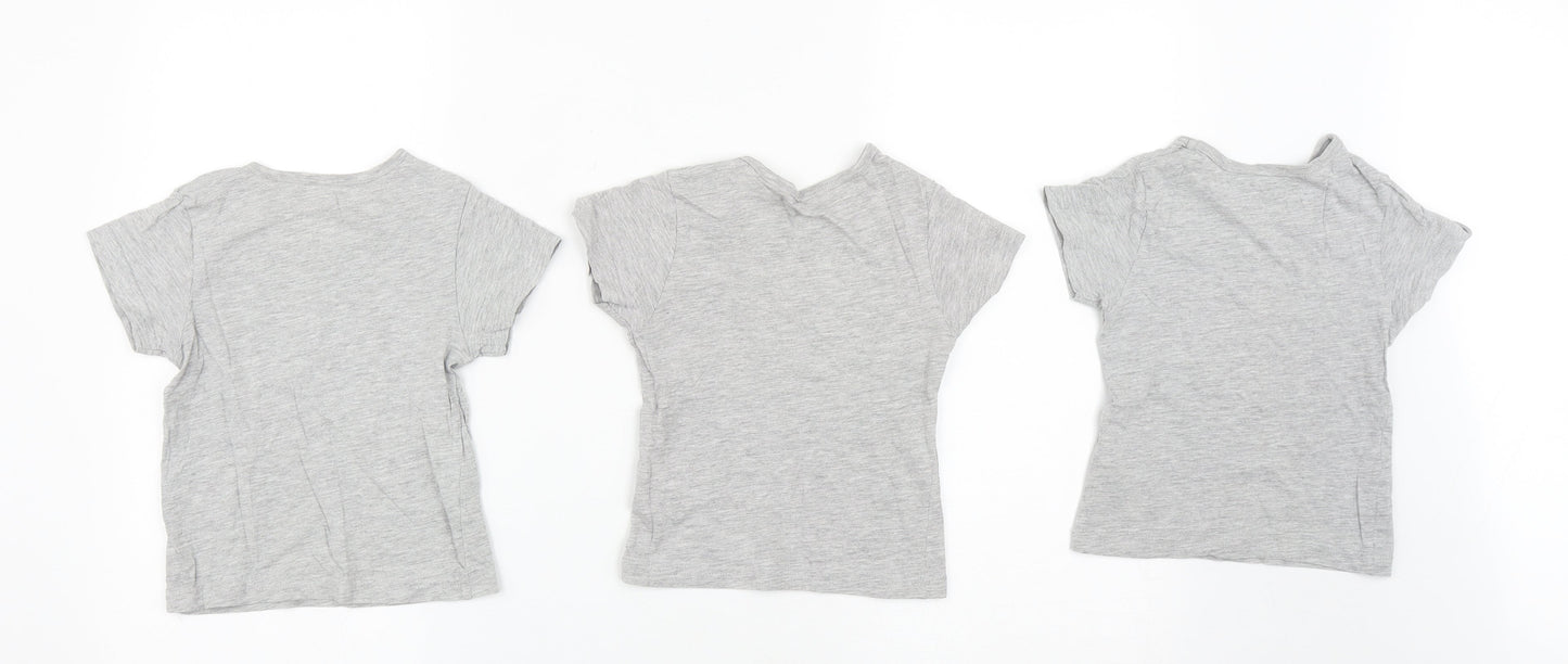 Matalan Girls Grey  Cotton Basic T-Shirt Size 2-3 Years Round Neck  - Pack of 3