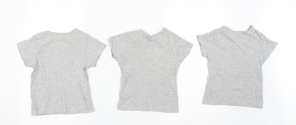 Matalan Girls Grey  Cotton Basic T-Shirt Size 2-3 Years Round Neck  - Pack of 3