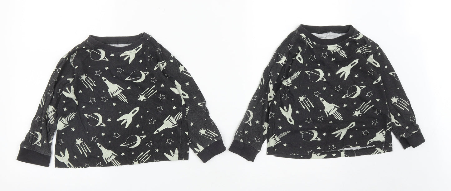 B&m Boys Black  Cotton Basic Casual Size 3-4 Years Round Neck  - Space and Rockets