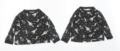 B&m Boys Black  Cotton Basic Casual Size 3-4 Years Round Neck  - Space and Rockets