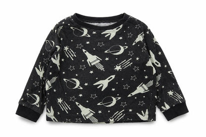 B&m Boys Black  Cotton Basic Casual Size 3-4 Years Round Neck  - Space and Rockets
