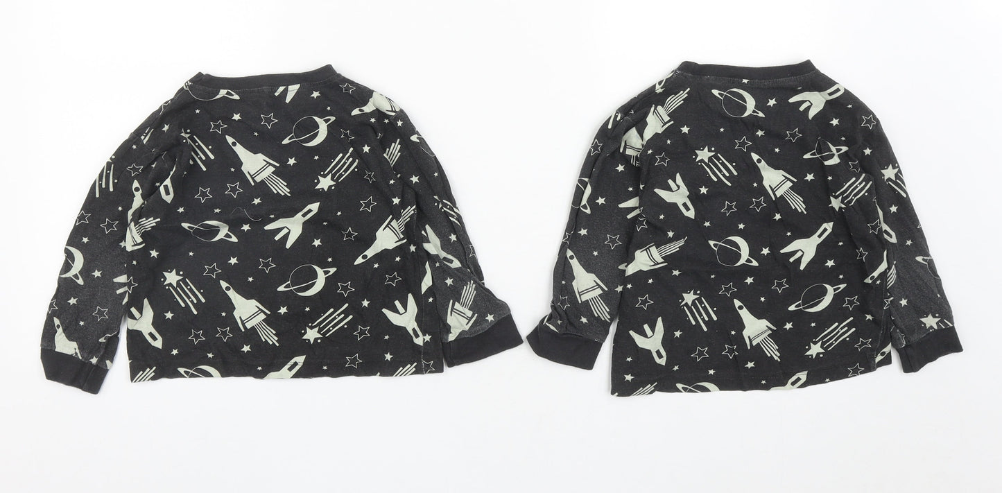 B&m Boys Black  Cotton Basic Casual Size 3-4 Years Round Neck  - Space and Rockets