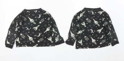 B&m Boys Black  Cotton Basic Casual Size 3-4 Years Round Neck  - Space and Rockets