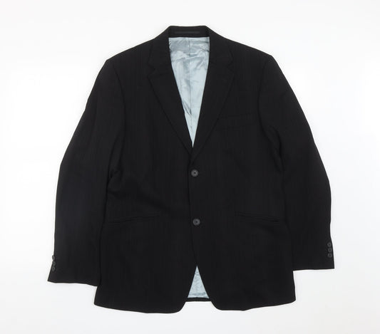 George Mens Black Striped Polyester Jacket Suit Jacket Size 40