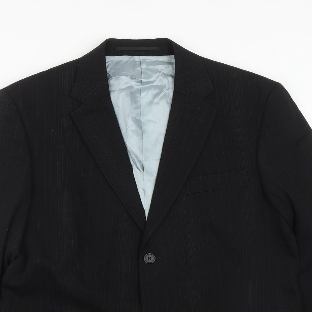 George Mens Black Striped Polyester Jacket Suit Jacket Size 40