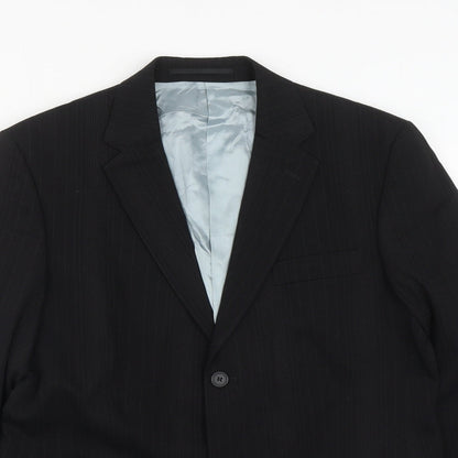 George Mens Black Striped Polyester Jacket Suit Jacket Size 40