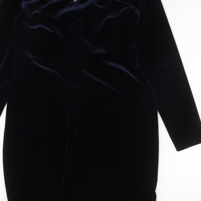 Marks and Spencer Womens Blue  Polyester A-Line  Size 14  V-Neck
