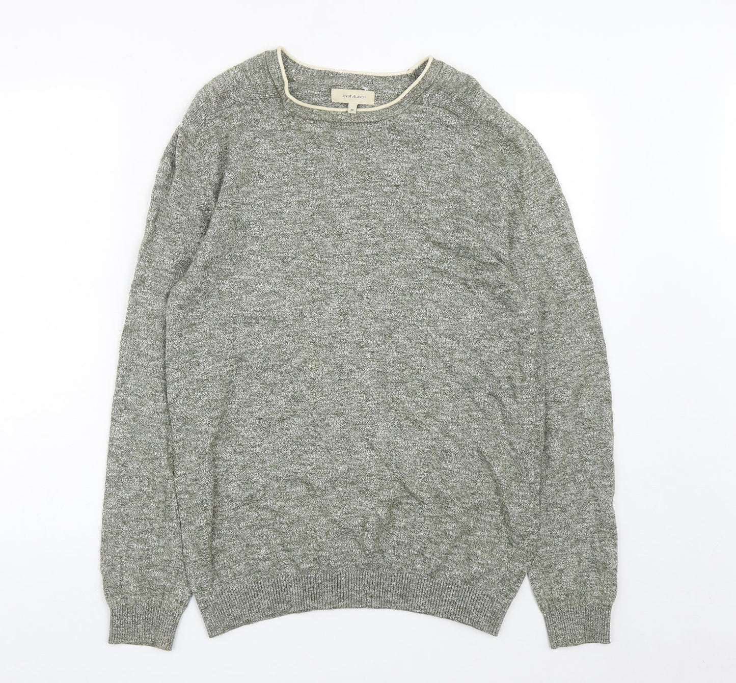 River Island Mens Green Round Neck  Cotton Pullover Jumper Size M