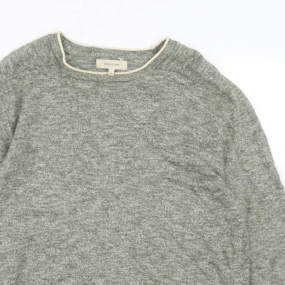 River Island Mens Green Round Neck  Cotton Pullover Jumper Size M