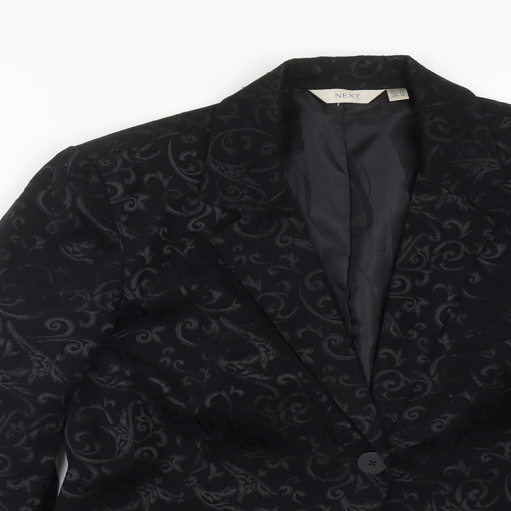 NEXT Womens Black Geometric Polyester Jacket Suit Size 14