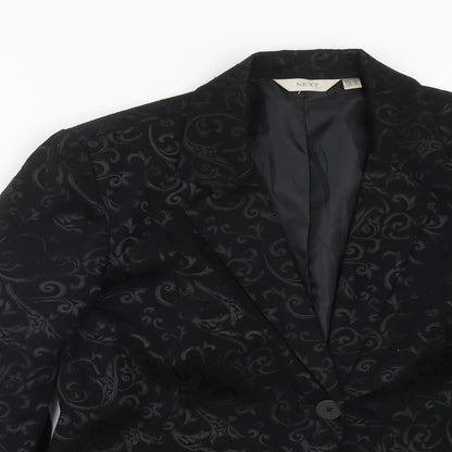 NEXT Womens Black Geometric Polyester Jacket Suit Size 14