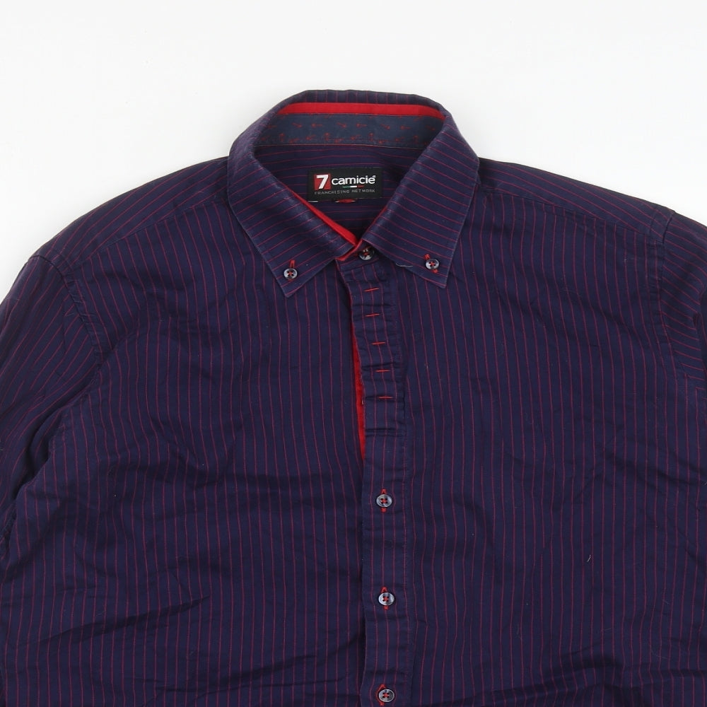 Mens UK Size L camicie Blue  Button-Up Long Sleeve Casual Shirt