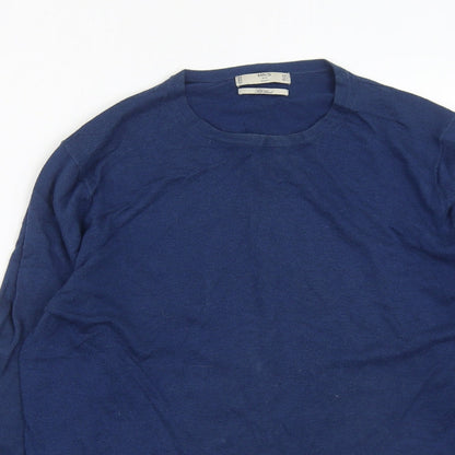 MNG Mens Blue Round Neck  Polyester Pullover Jumper Size L