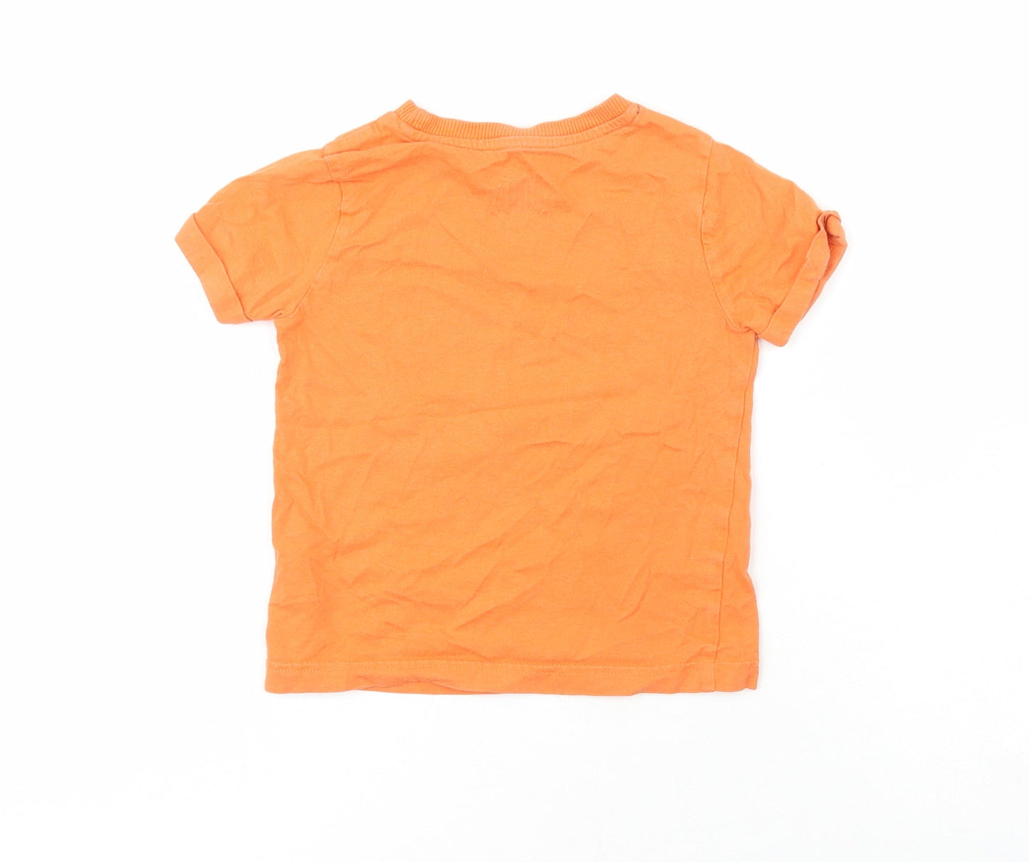 F&F Boys Orange Houndstooth 100% Cotton Pullover T-Shirt Size 2-3 Years Crew Neck