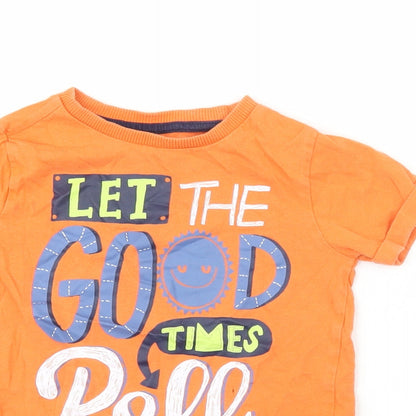 F&F Boys Orange Houndstooth 100% Cotton Pullover T-Shirt Size 2-3 Years Crew Neck