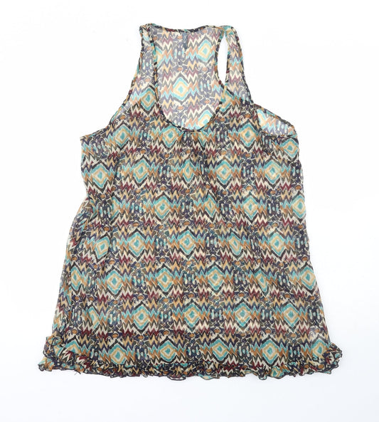 Evie Womens Multicoloured Geometric Polyester Basic Tank Size 14 Scoop Neck