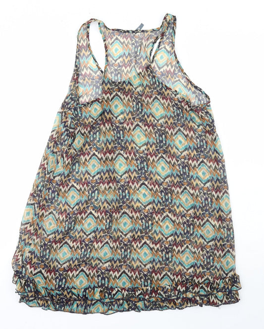 Evie Womens Multicoloured Geometric Polyester Basic Tank Size 14 Scoop Neck