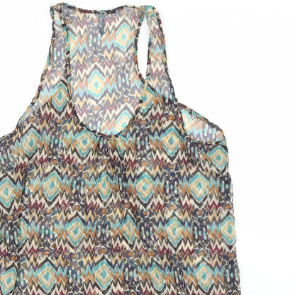 Evie Womens Multicoloured Geometric Polyester Basic Tank Size 14 Scoop Neck