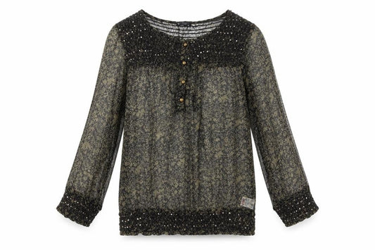 Rise Womens Black Paisley Viscose Basic Button-Up Size 12 Scoop Neck