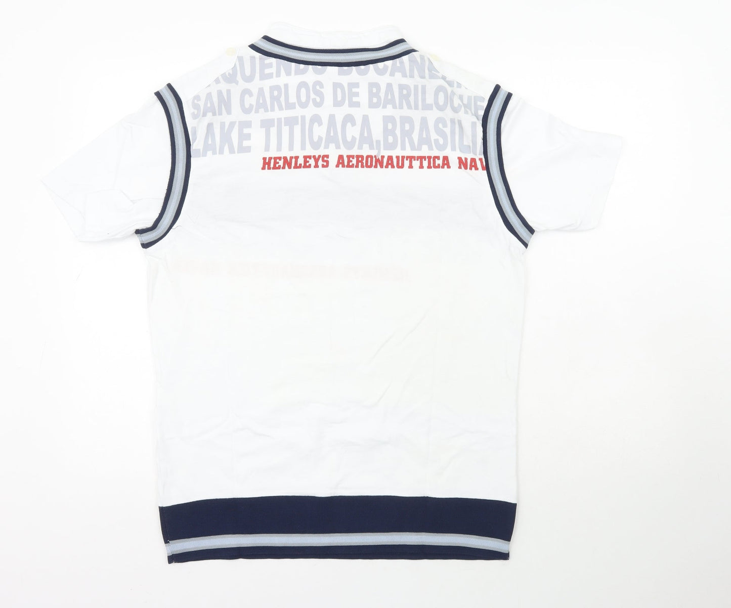 Henleys Mens White  100% Cotton  Polo Size L V-Neck