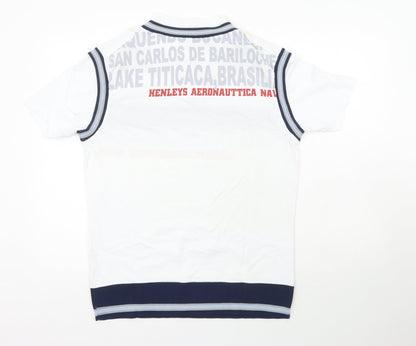 Henleys Mens White  100% Cotton  Polo Size L V-Neck