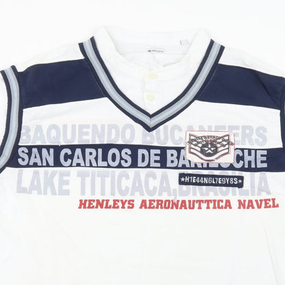 Henleys Mens White  100% Cotton  Polo Size L V-Neck