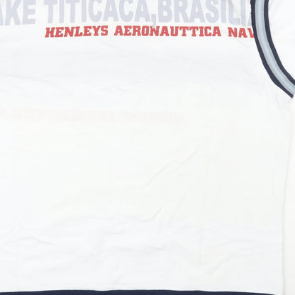 Henleys Mens White  100% Cotton  Polo Size L V-Neck