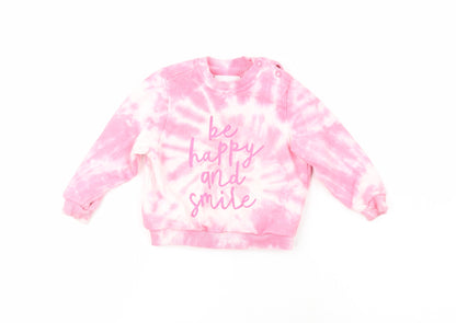 RESERVED Girls Pink  100% Cotton Pullover Jumper Size 6-9 Months   - Be Happy and Smile
