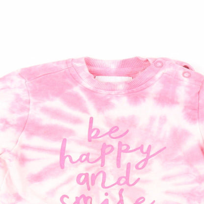 RESERVED Girls Pink  100% Cotton Pullover Jumper Size 6-9 Months   - Be Happy and Smile