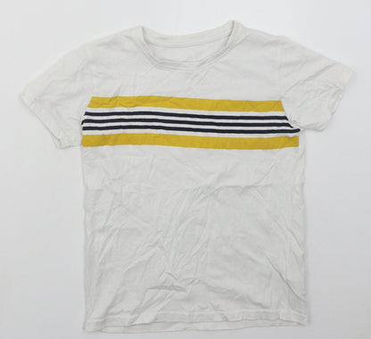 Dunnes Boys White Striped Cotton Basic T-Shirt Size 9 Years Crew Neck Pullover - Yellow