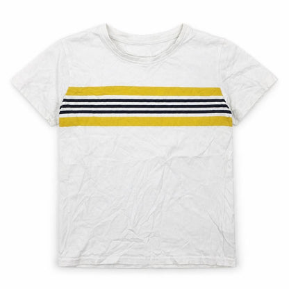 Dunnes Boys White Striped Cotton Basic T-Shirt Size 9 Years Crew Neck Pullover - Yellow