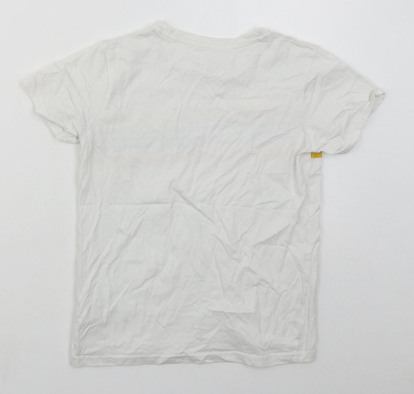 Dunnes Boys White Striped Cotton Basic T-Shirt Size 9 Years Crew Neck Pullover - Yellow