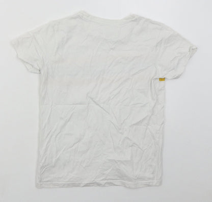 Dunnes Boys White Striped Cotton Basic T-Shirt Size 9 Years Crew Neck Pullover - Yellow
