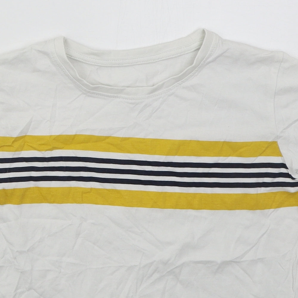 Dunnes Boys White Striped Cotton Basic T-Shirt Size 9 Years Crew Neck Pullover - Yellow