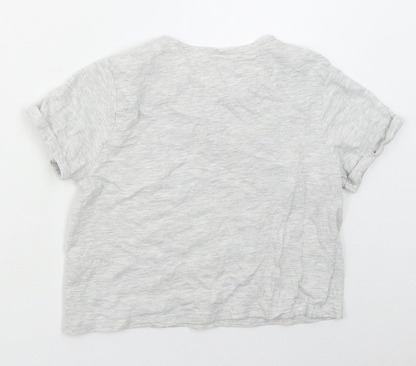 Pep&co Girls Grey  Cotton Cropped T-Shirt Size 9-10 Years Crew Neck Pullover - Unicorn Hair Don't Care