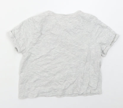Pep&co Girls Grey  Cotton Cropped T-Shirt Size 9-10 Years Crew Neck Pullover - Unicorn Hair Don't Care